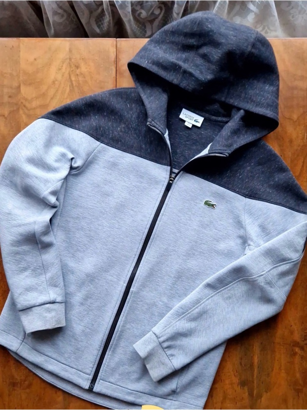 Lacoste Sport Gray Heather Zip Hoodie Set with Teal Crocodile Logo